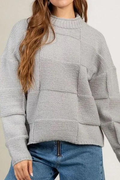 Checkered Texture Long Sleeve Sweater