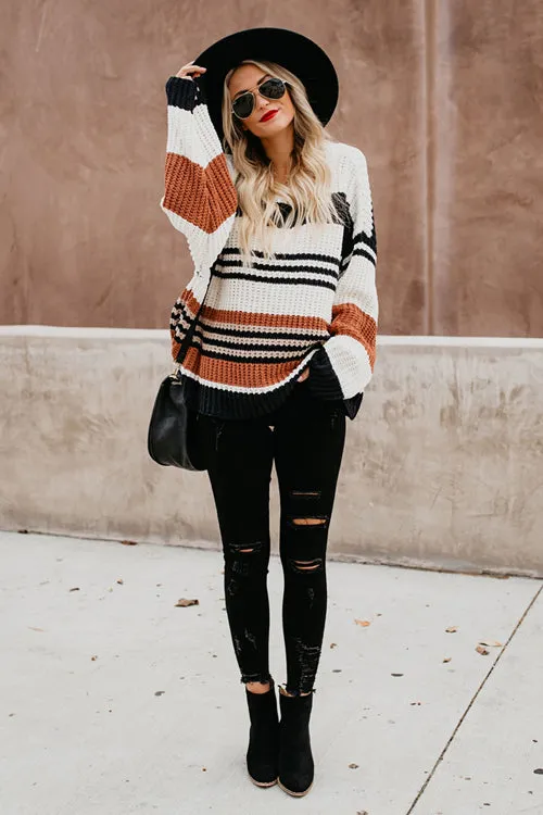 Coffee Time Stripe Knit Sweater