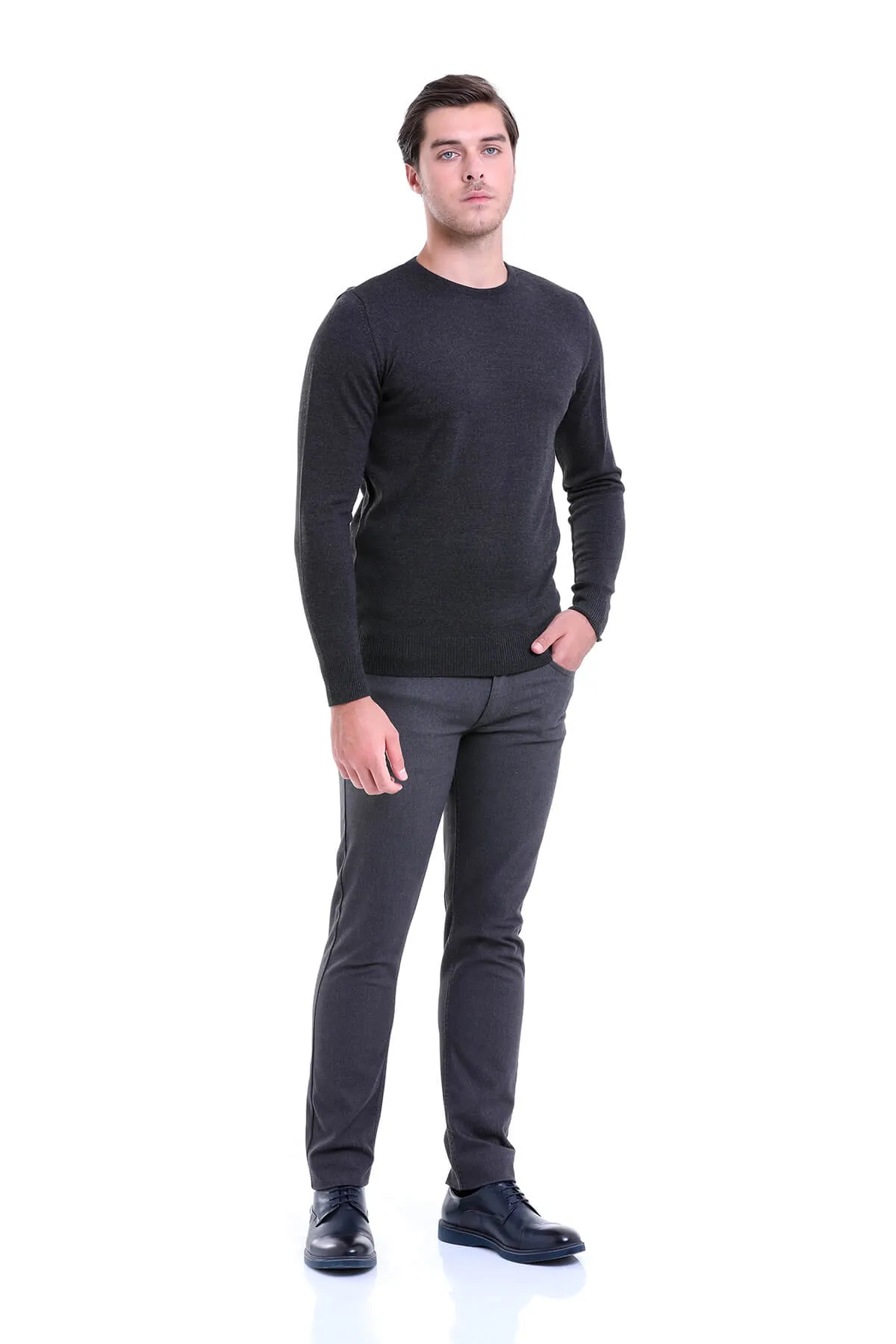 Comfort Fit Wool Blend Charcoal Crewneck Sweater