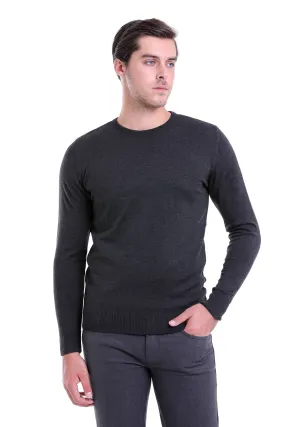 Comfort Fit Wool Blend Charcoal Crewneck Sweater