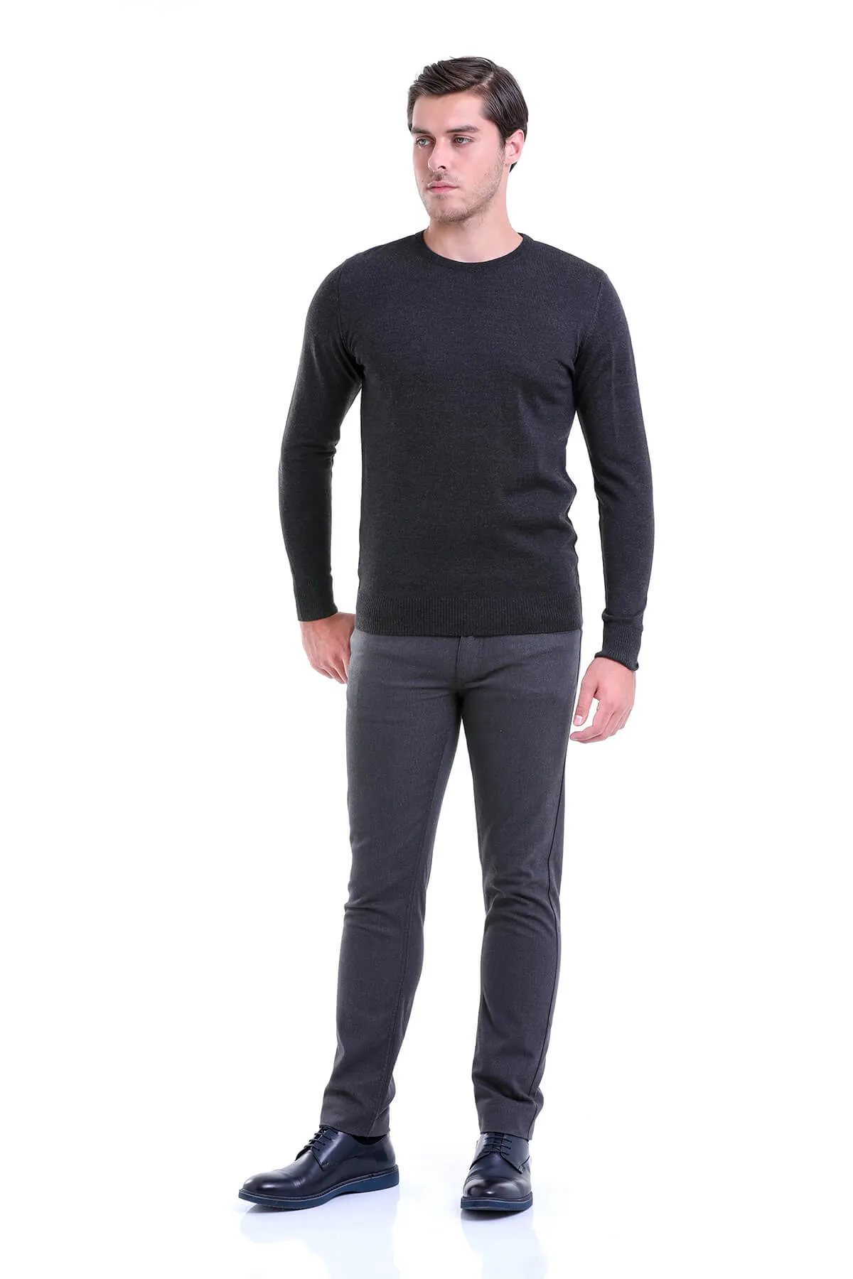 Comfort Fit Wool Blend Charcoal Crewneck Sweater