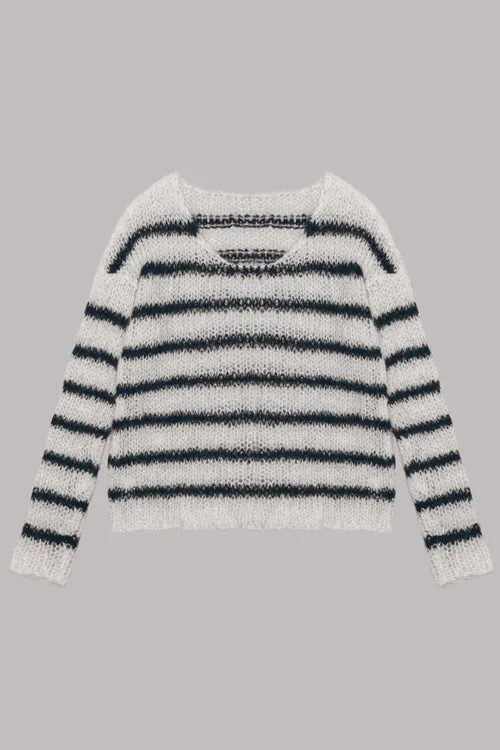 Comfy Intentions Black And White Stripes Knit Sweater