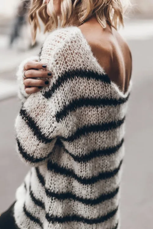 Comfy Intentions Black And White Stripes Knit Sweater