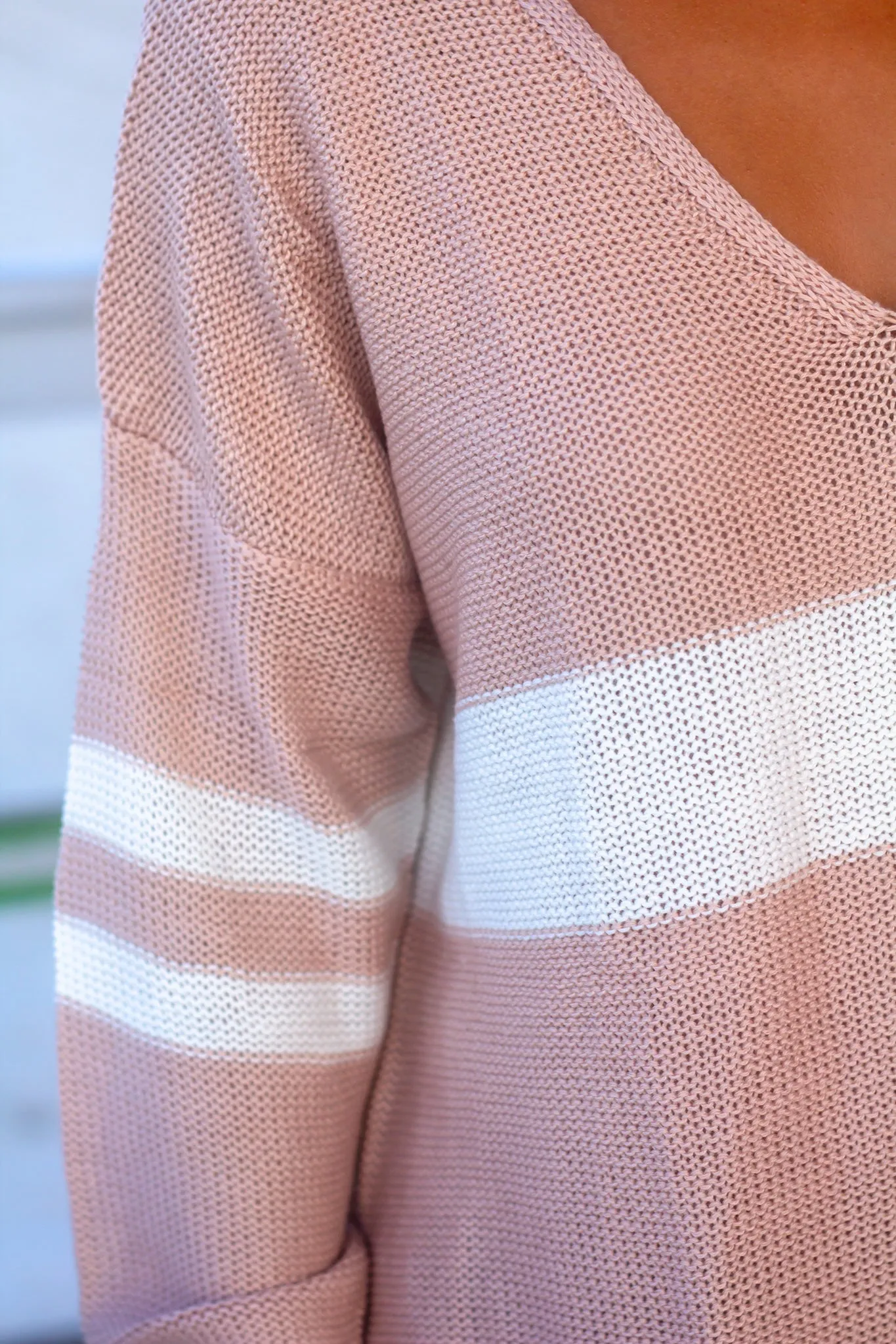 Cream and Blush V-Neck Sweater