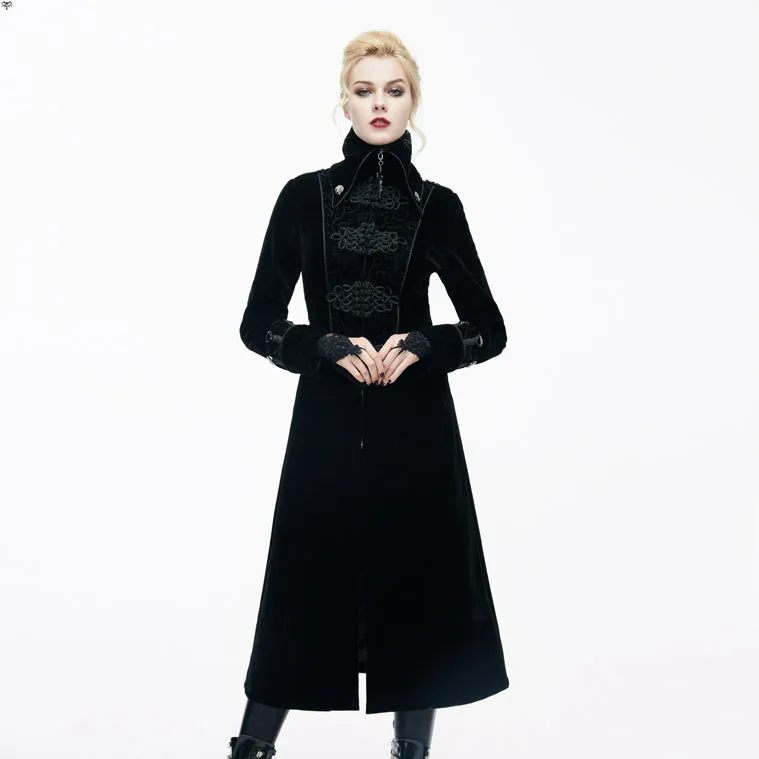 CT06101 Gothic black patchwork big chinese frog velveteen women long coat