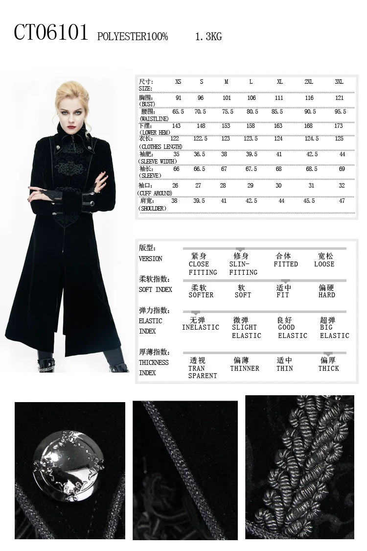 CT06101 Gothic black patchwork big chinese frog velveteen women long coat