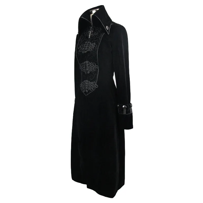 CT06101 Gothic black patchwork big chinese frog velveteen women long coat