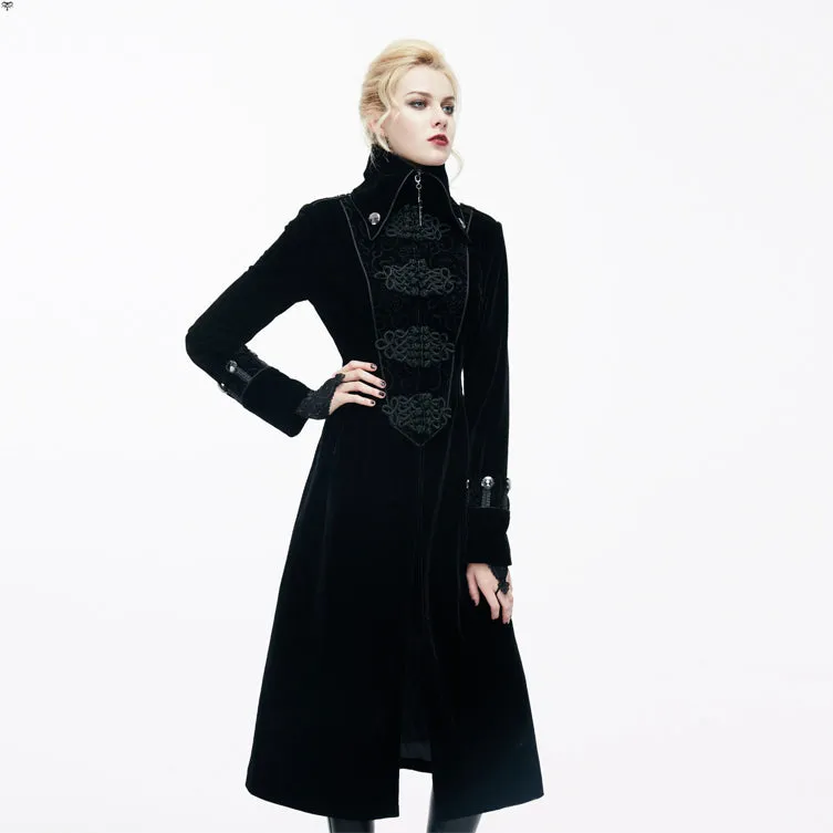 CT06101 Gothic black patchwork big chinese frog velveteen women long coat