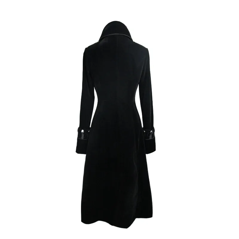 CT06101 Gothic black patchwork big chinese frog velveteen women long coat