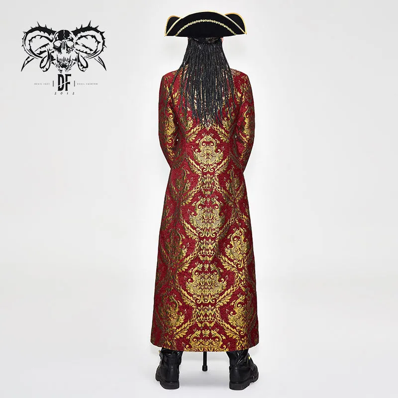 CT096 Pirate style red and gold jacquard gothic pattern men long coat