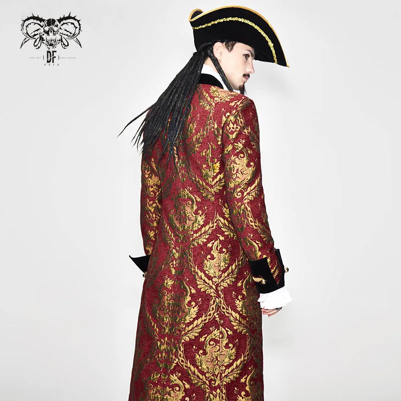 CT096 Pirate style red and gold jacquard gothic pattern men long coat