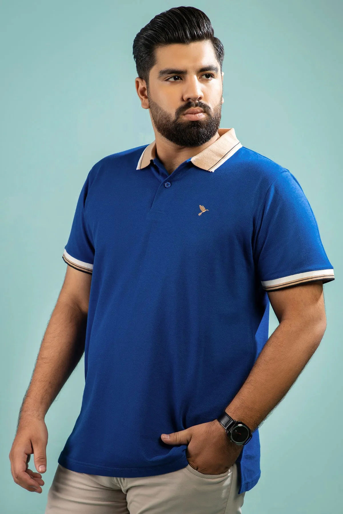 Dark Blue Yarn Dyed Polo Shirt (Plus size) - A24 - MP0265P