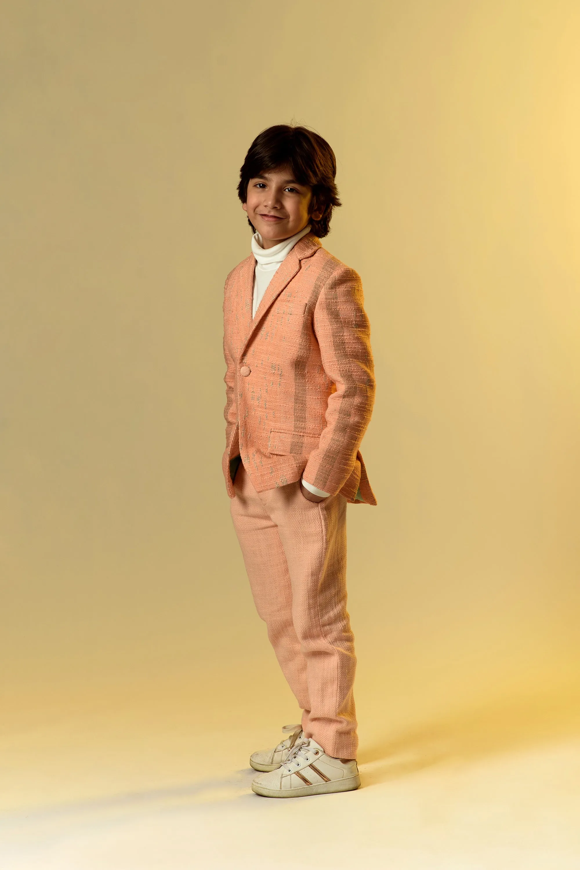 Dilly Glare- Light Salmon Cotton Slub Blazer For Boys