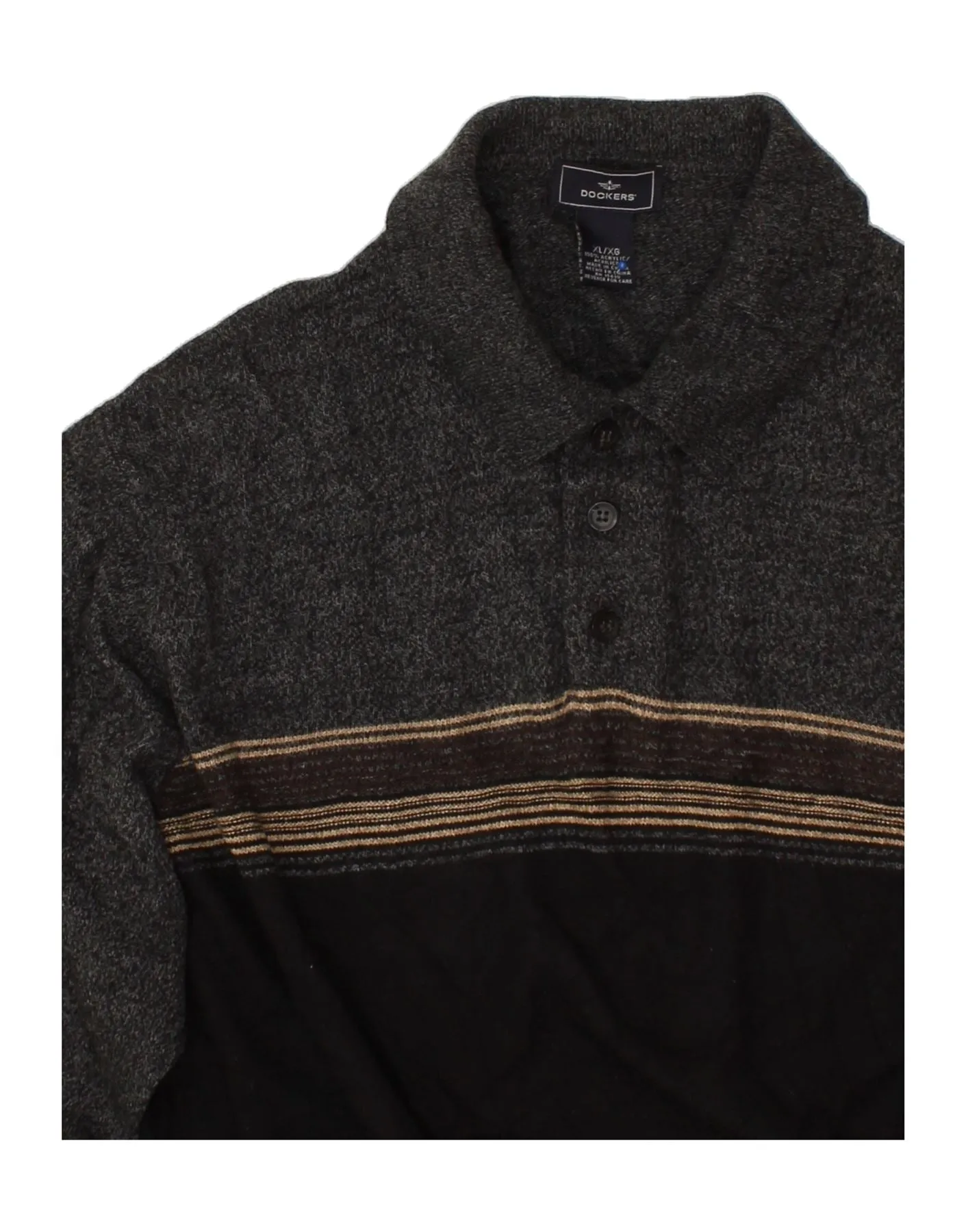 DOCKERS Mens Polo Neck Jumper Sweater XL Black Colourblock Acrylic