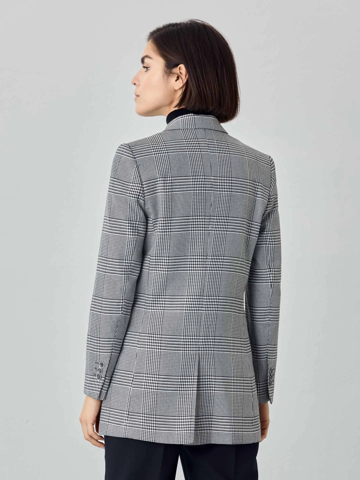 Double-Breasted Suit Blazer In Viscose Blend With Pied de Poule Fabric