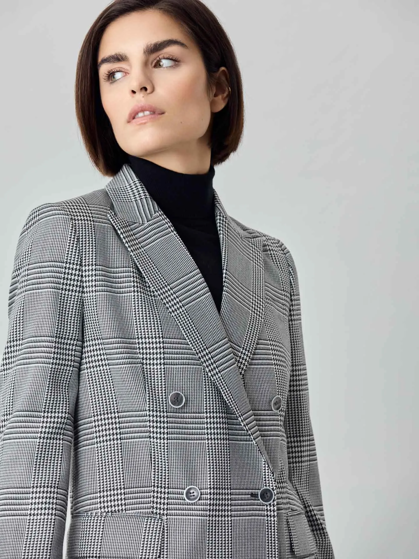 Double-Breasted Suit Blazer In Viscose Blend With Pied de Poule Fabric