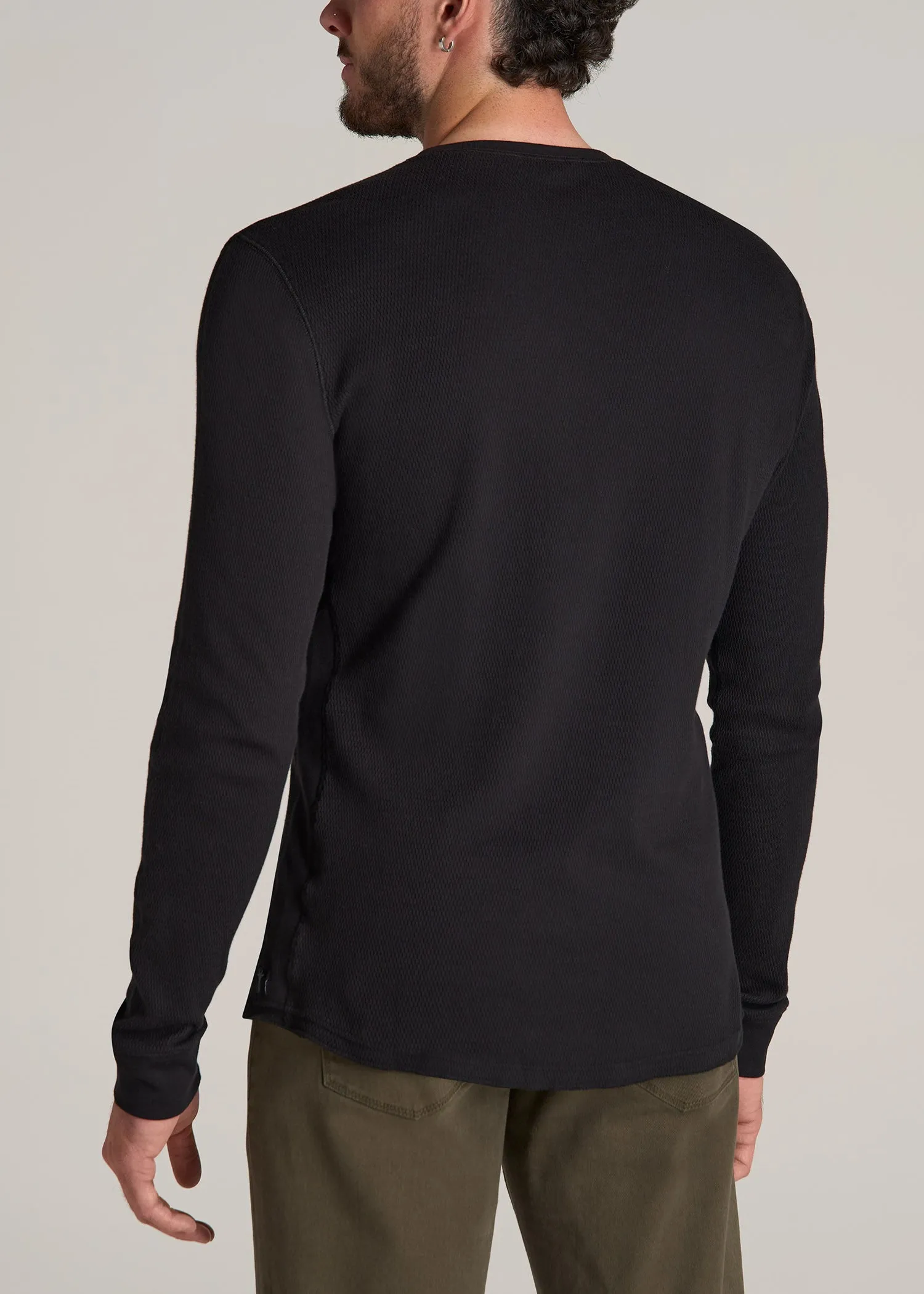 Double Honeycomb Thermal Crewneck for Tall Men in Black