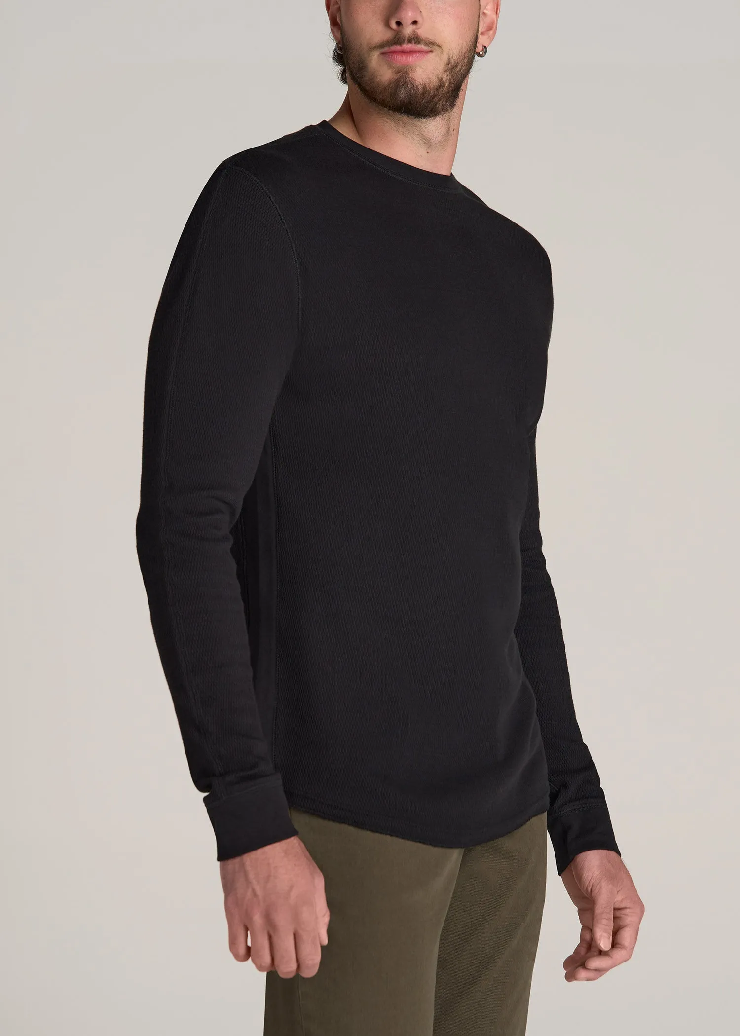 Double Honeycomb Thermal Crewneck for Tall Men in Black