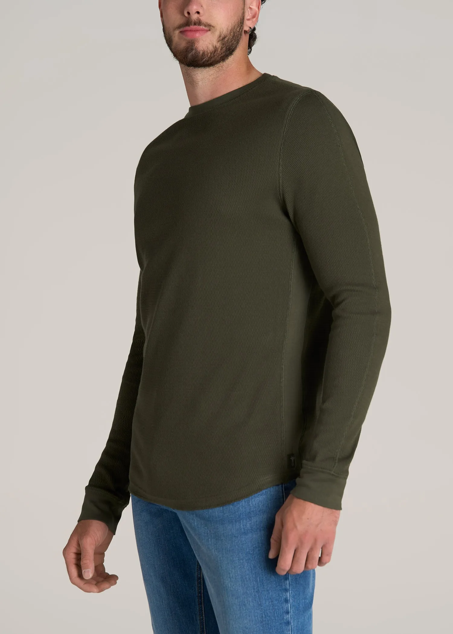 Double Honeycomb Thermal Crewneck for Tall Men in Dark Olive Green