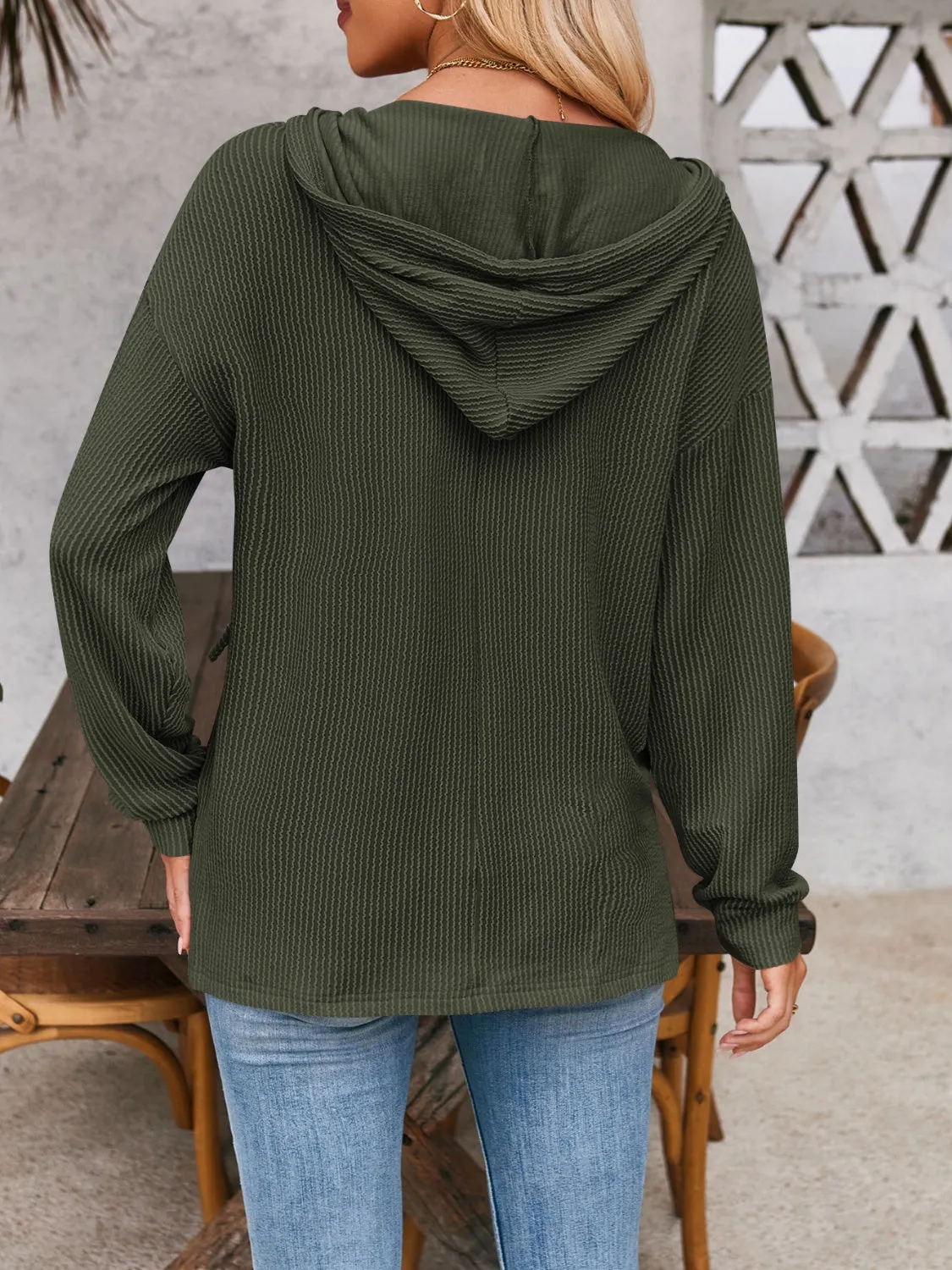 Double Take Drawstring Dropped Shoulder Long Sleeve Hoodie