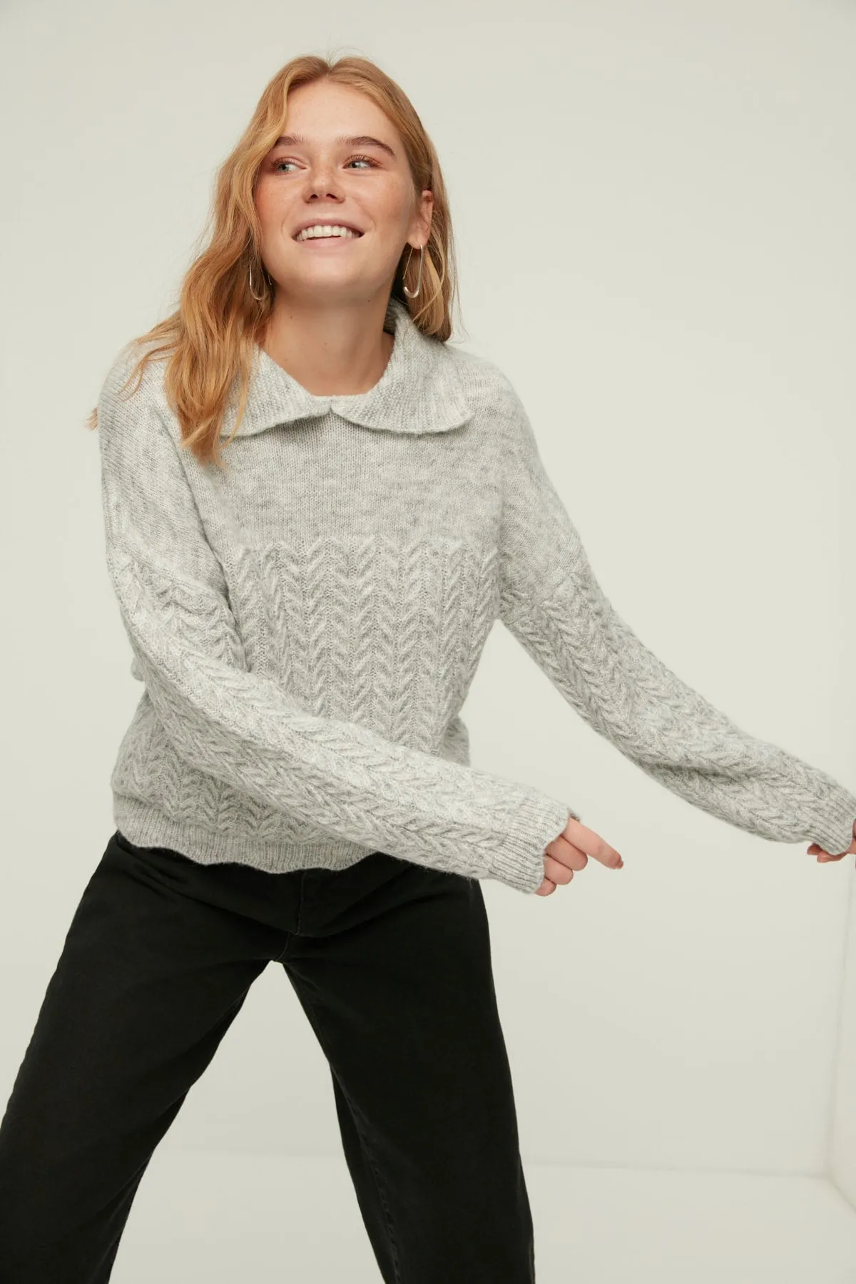 Ecru Polo Collar Knitwear Sweater