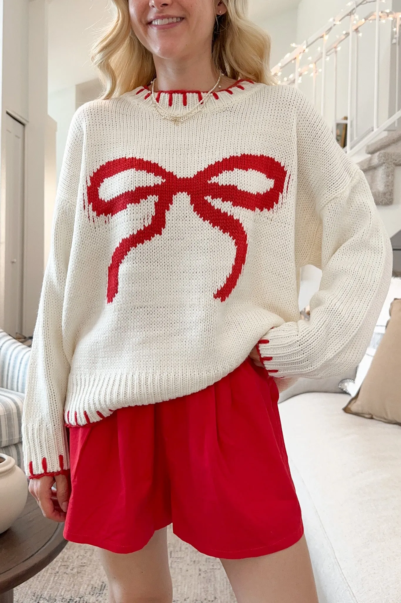 Eloise Giant Ribbon Sweater in Holiday Cream