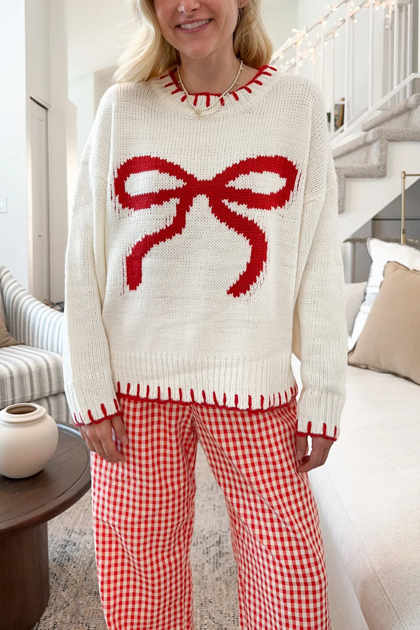 Eloise Giant Ribbon Sweater in Holiday Cream