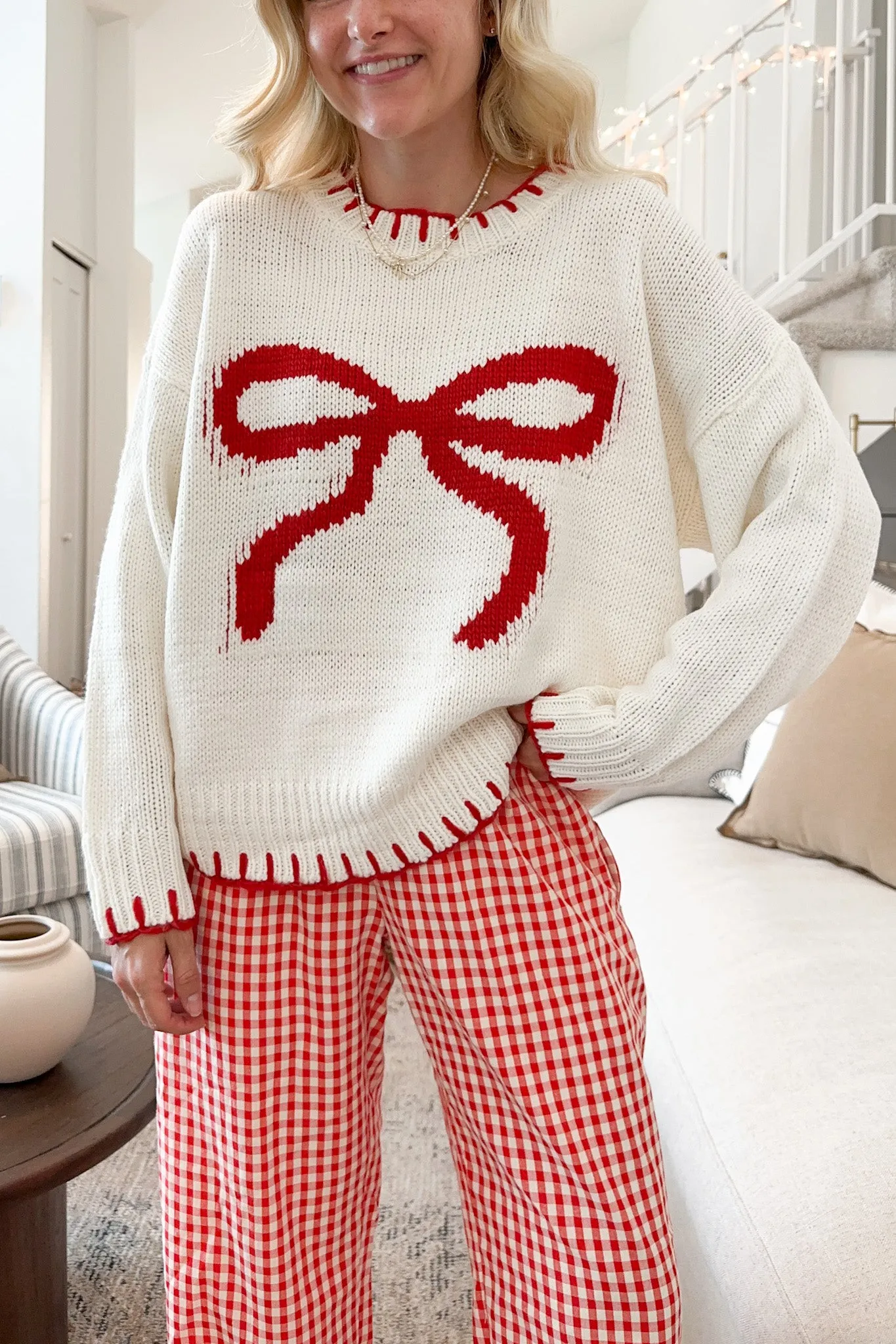 Eloise Giant Ribbon Sweater in Holiday Cream