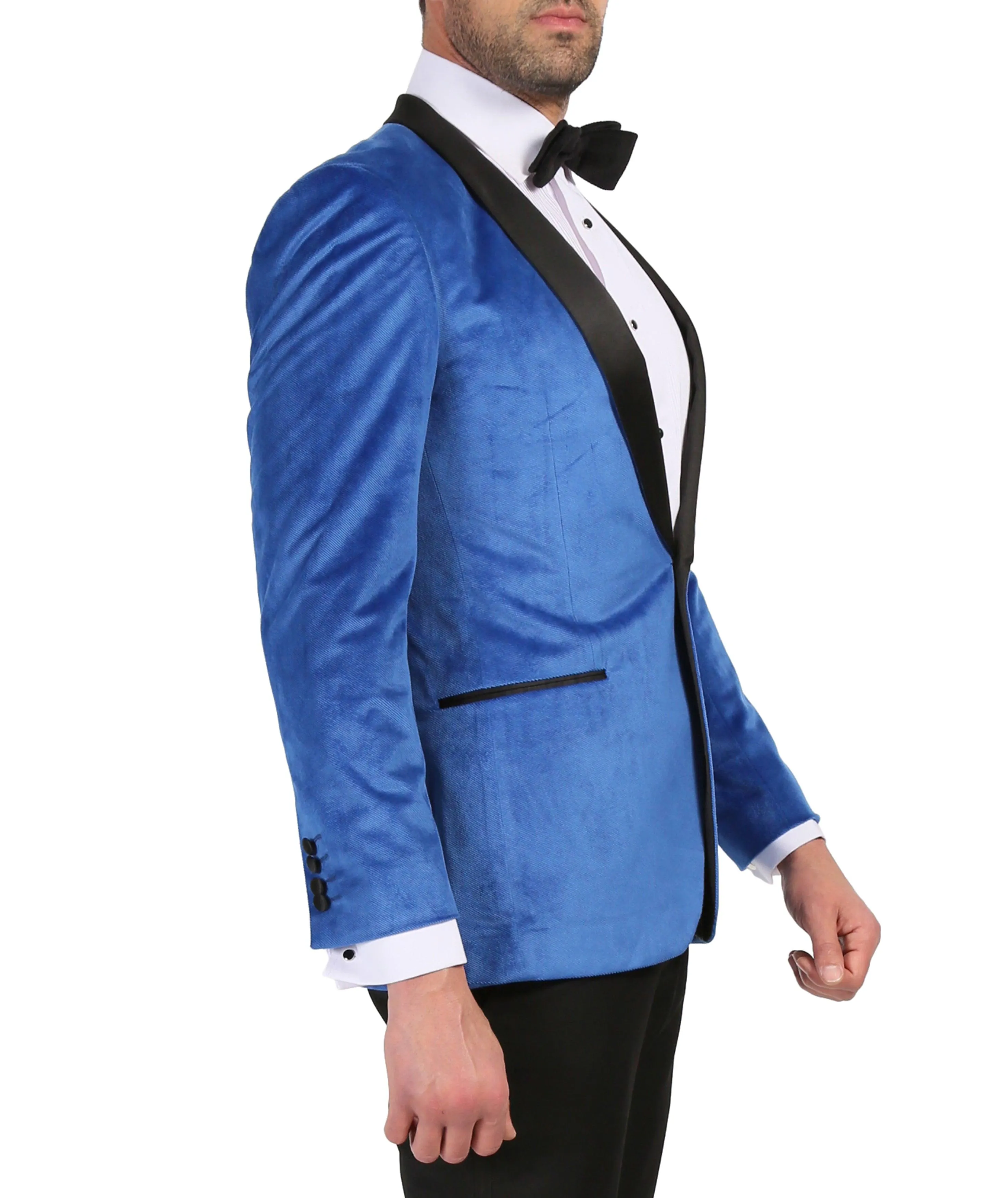 Enzo Royal Blue Slim Fit Velvet Shawl Tuxedo Blazer