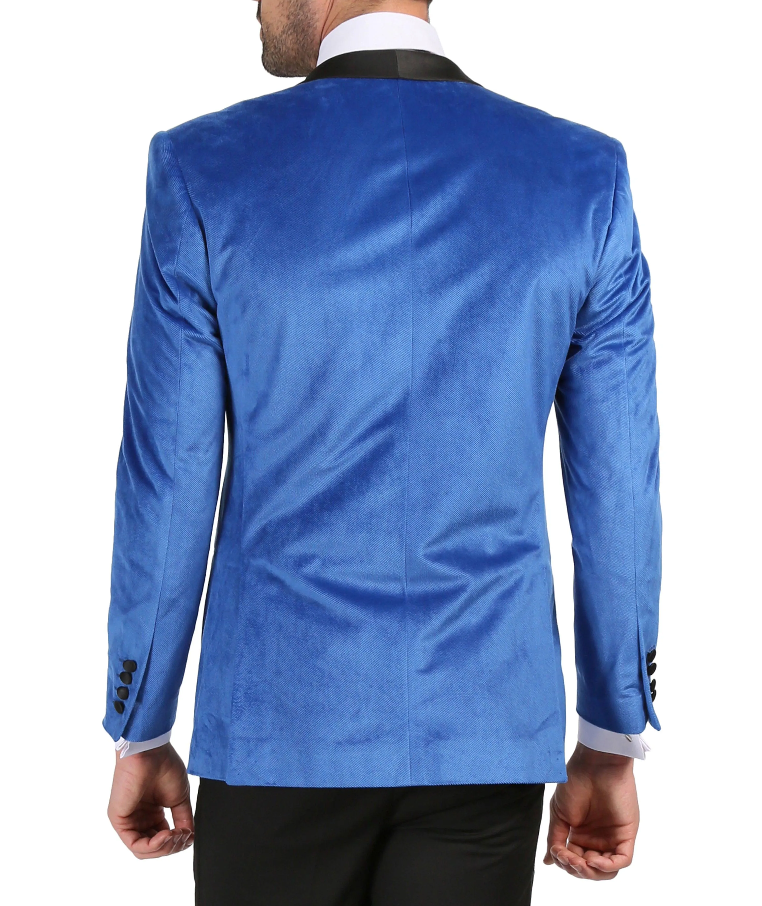 Enzo Royal Blue Slim Fit Velvet Shawl Tuxedo Blazer