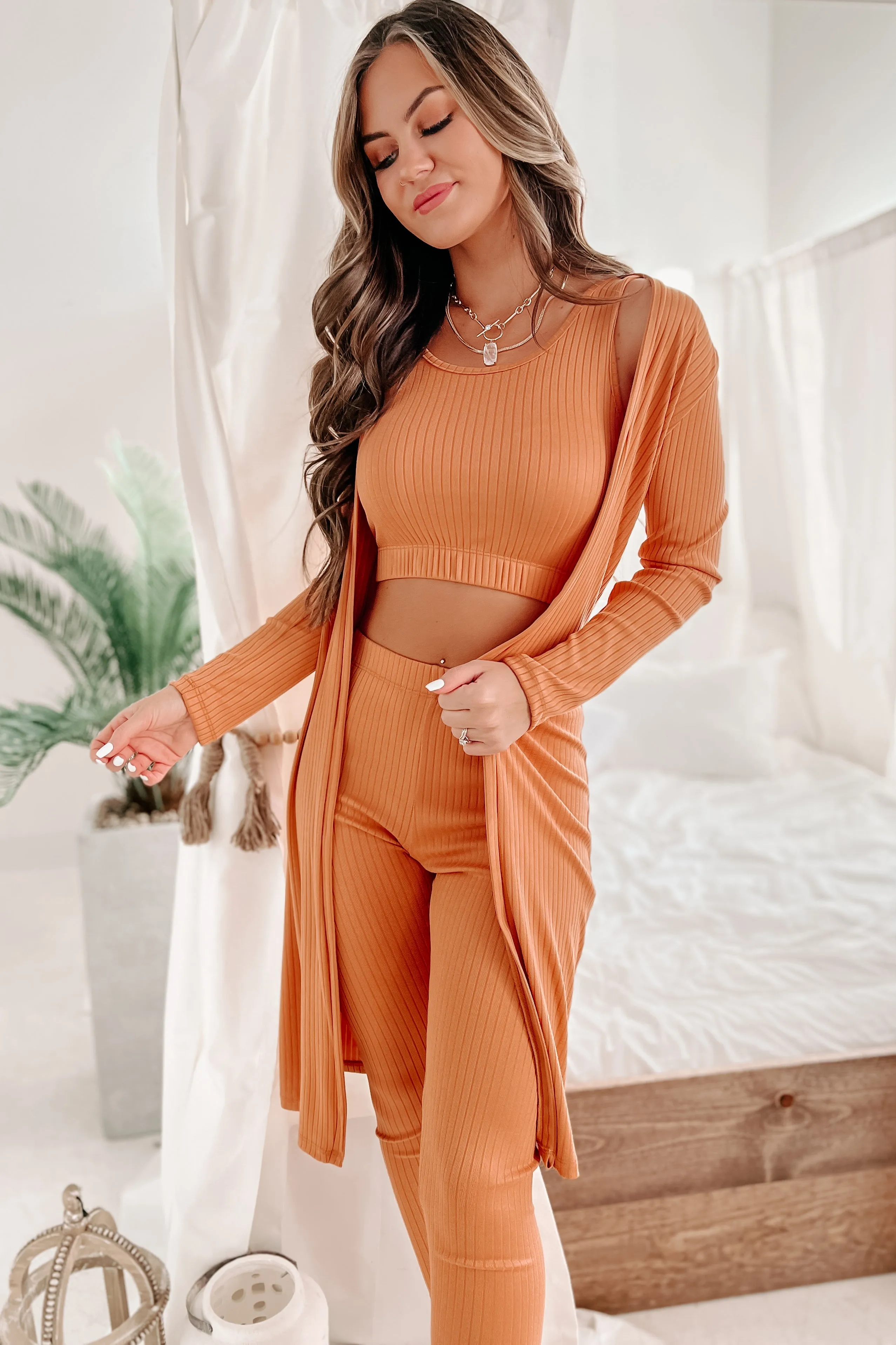 Everything And More Ribbed 3-Piece Set (Apricot)