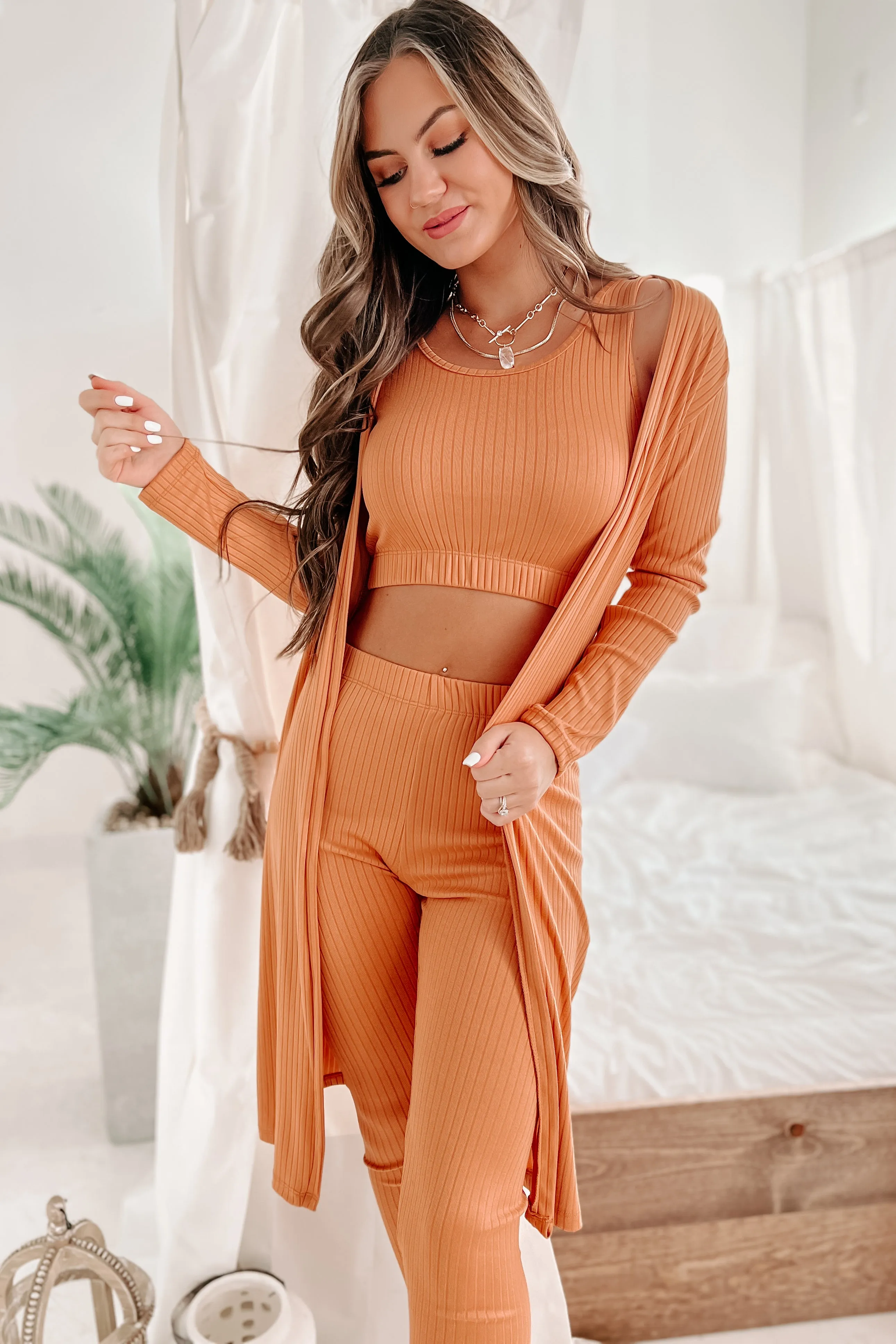 Everything And More Ribbed 3-Piece Set (Apricot)