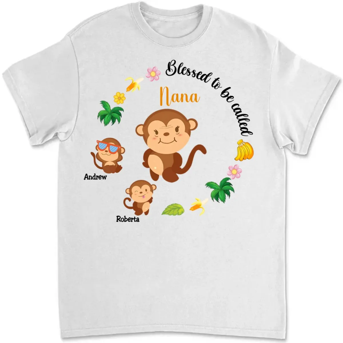 Family - Gift For Grandma Monkey Blessed To Be Called Shirt - Personalized T-Shirt