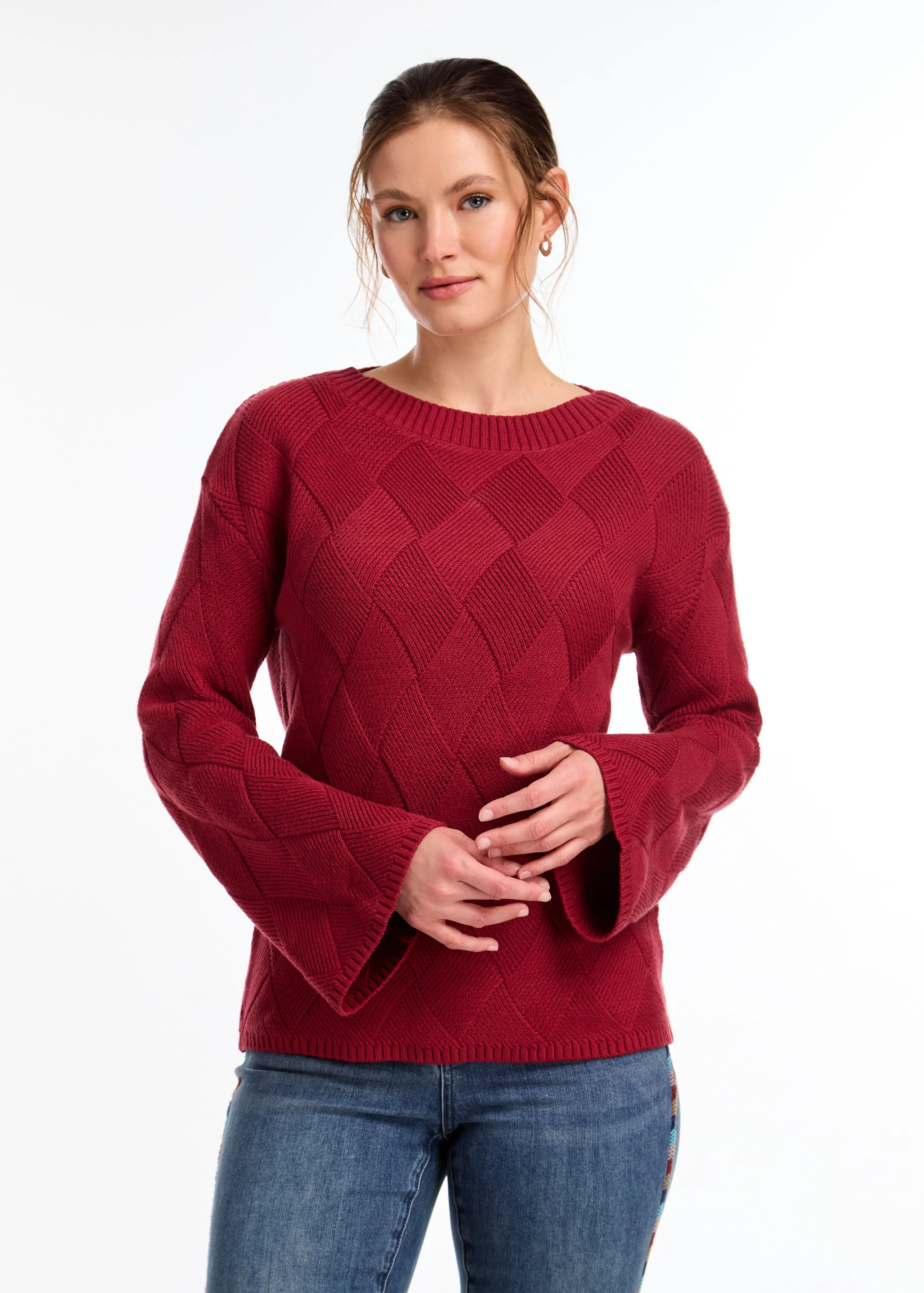 FDJ French Dressing Long Sleeve Boat Neck Sweater 1829753-RED