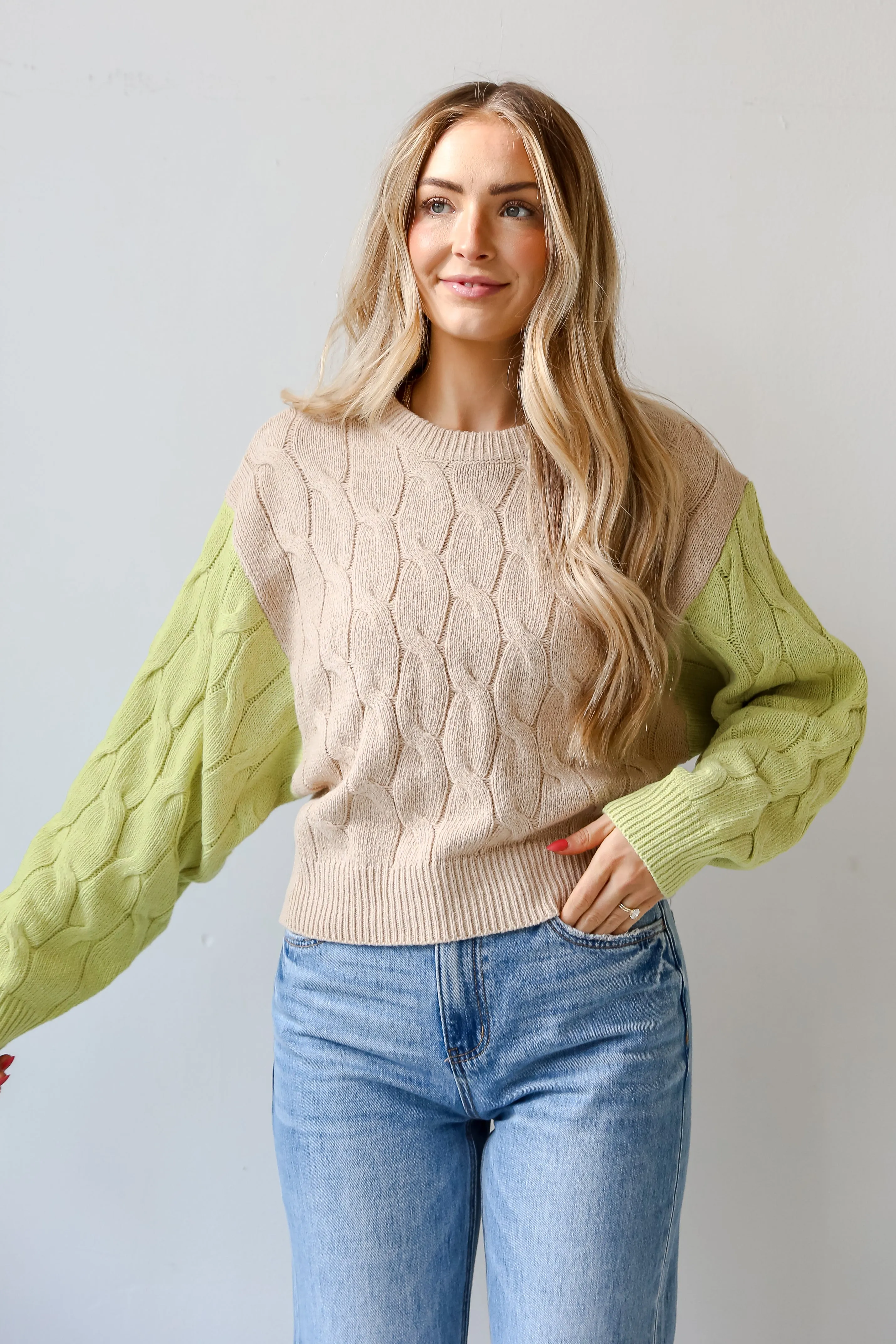 FINAL SALE - Adorable Season Color Block Cable Knit Sweater