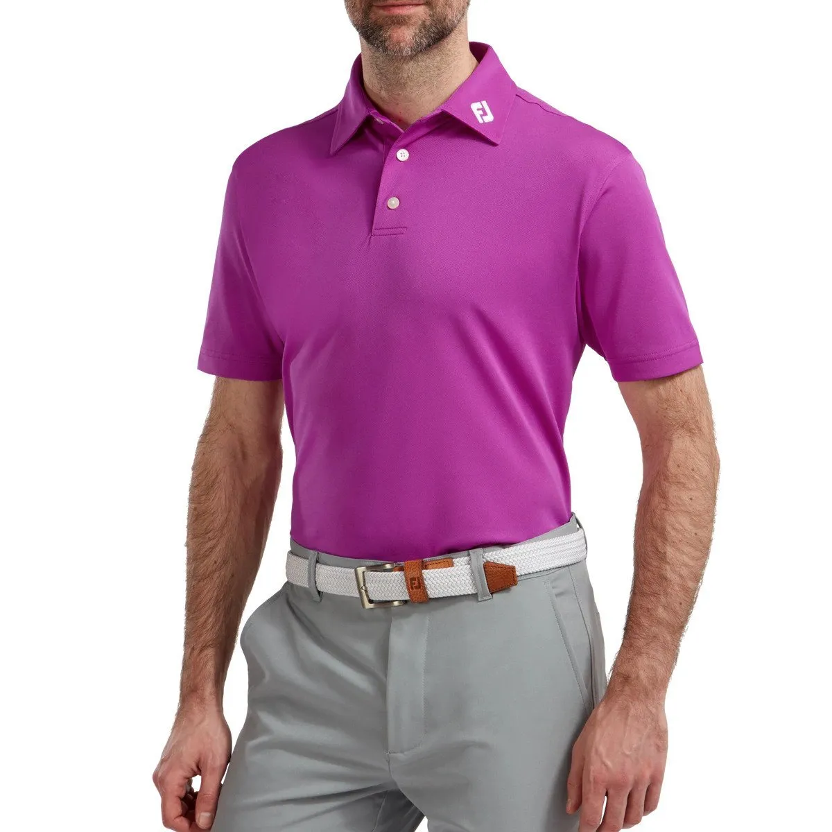 FootJoy Stretch Pique Solid Colour Polo Shirt - Mulberry/White