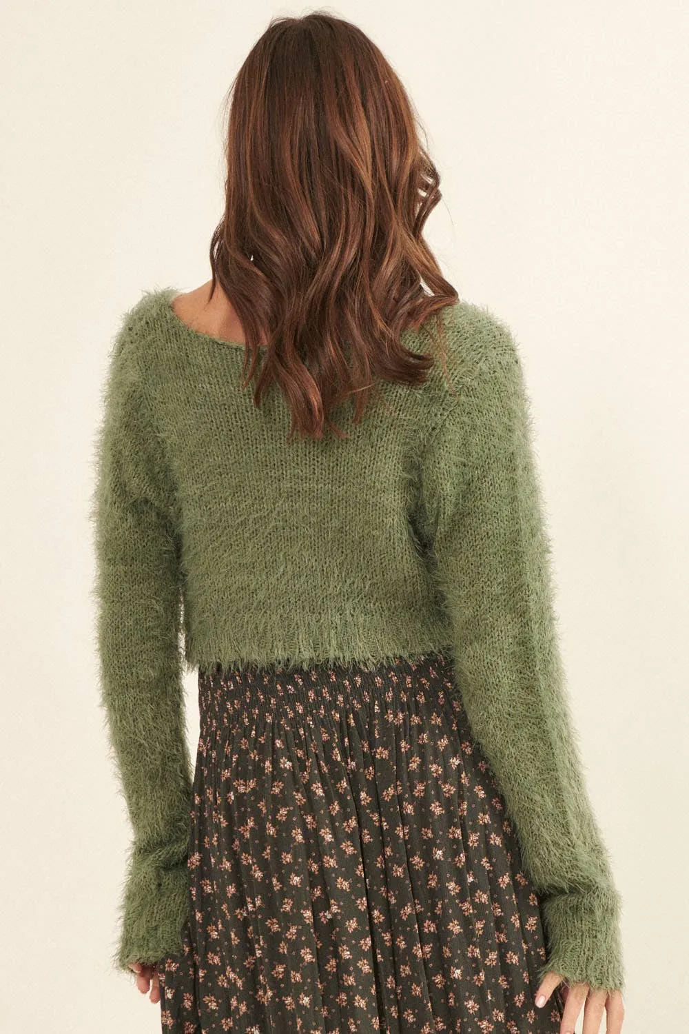 Furry Knit Fitted Cardigan Sweater