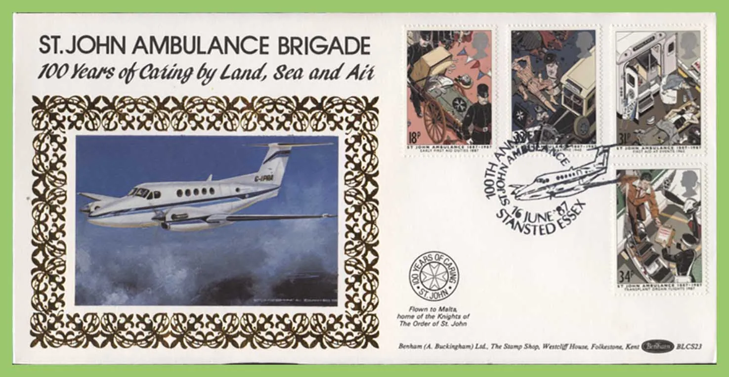 G.B. 1987 St Johns Ambulance set on Benham First Day Cover, Stanstead