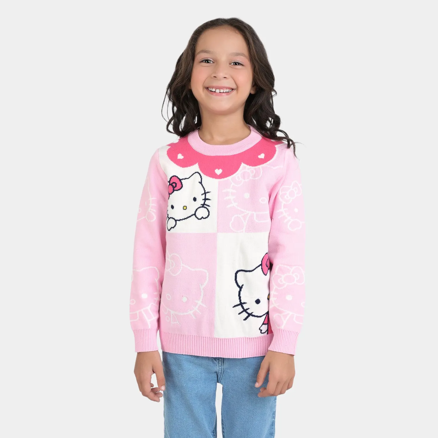 Girls Knitted Sweater Character- Pink