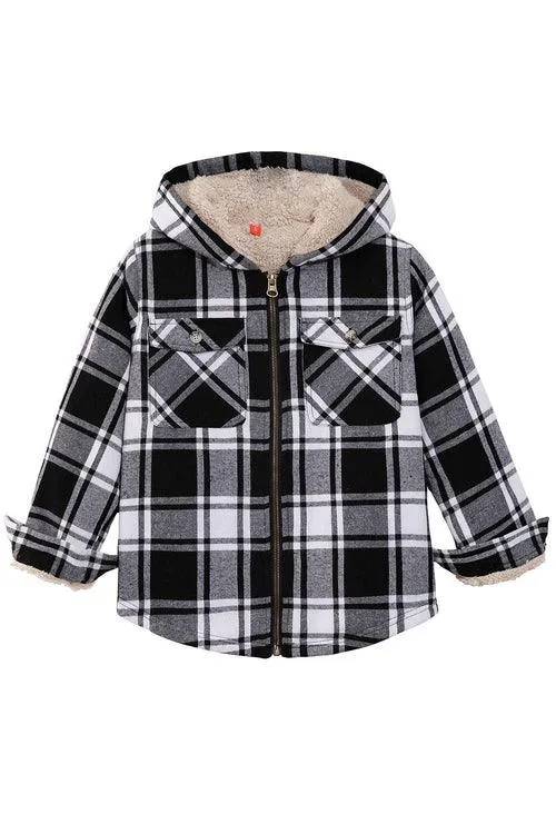 Girls Sherpa Lined Full Zip Plaid Flannel Shirt,Hooded Flannel Jacket