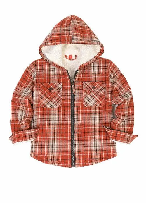 Girls Sherpa Lined Full Zip Plaid Flannel Shirt,Hooded Flannel Jacket