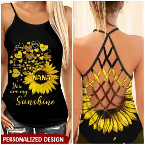 Grandma, Nana, Mimi, You Are My Sunshine Personalized Woman Cross Tank Top