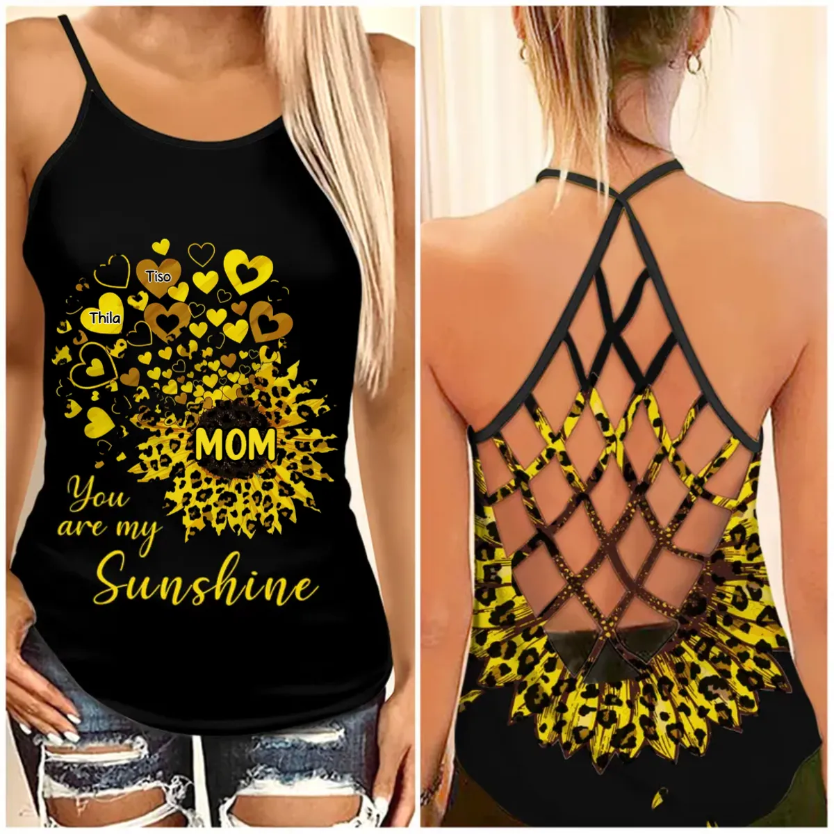 Grandma, Nana, Mimi, You Are My Sunshine Personalized Woman Cross Tank Top