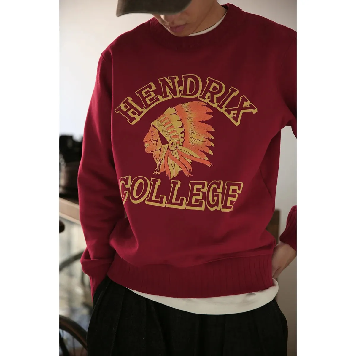 Hen-drix College Print Sweatshirts Men Motorcycle Sweater Thick