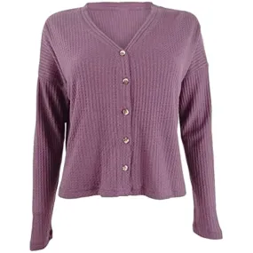 Hippie Rose Junior's Oversized Waffle Knit Cardigan Purple Size X-Large