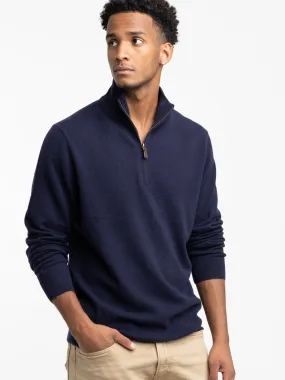 Hunter Navy Wool Piqué Quarter-Zip Sweater