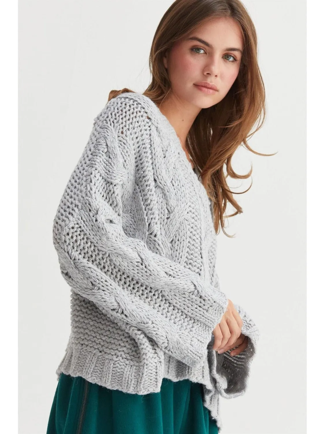 HYFVE Cable Knit V-Neck Sweater