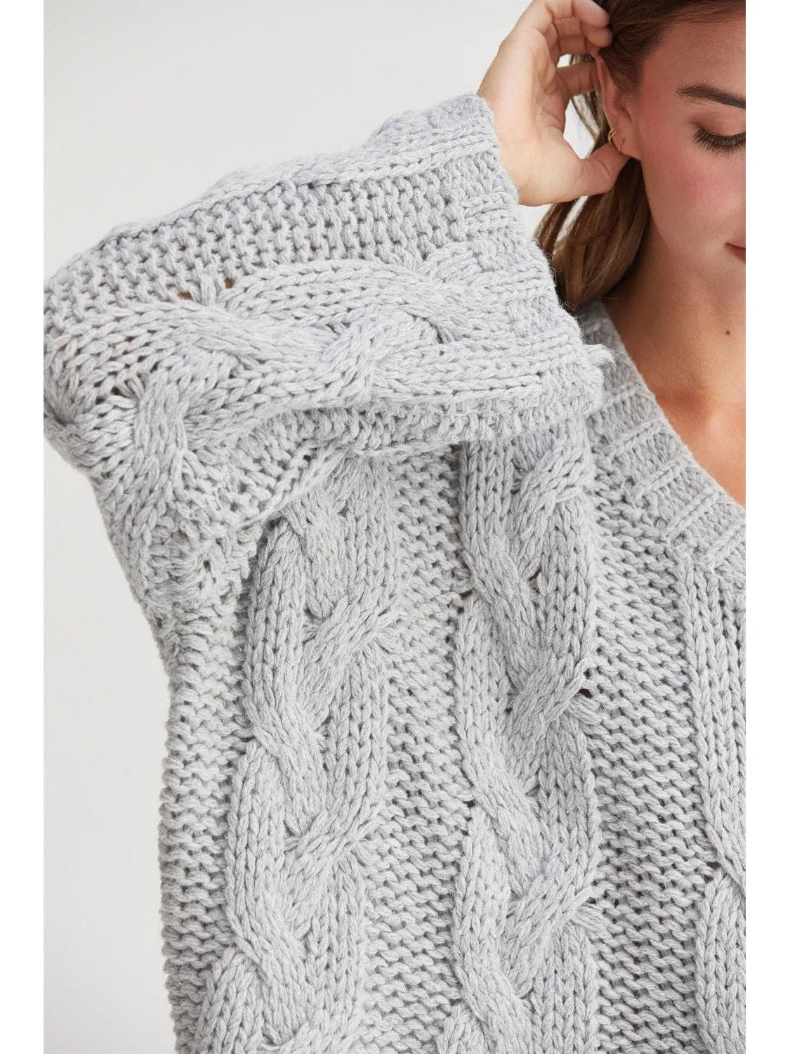 HYFVE Cable Knit V-Neck Sweater