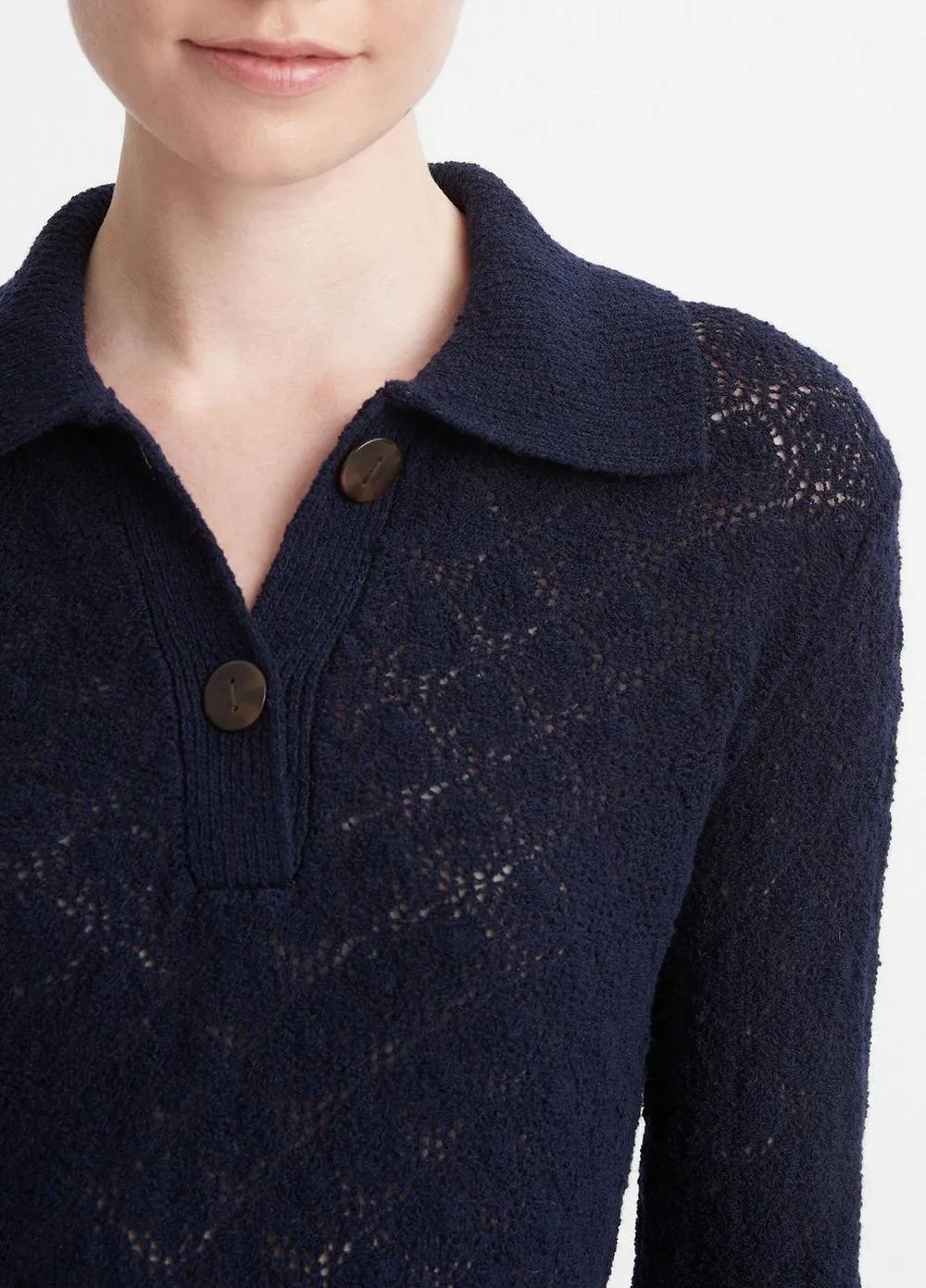 Italian Wool-Blend Lace-Stitch Polo Sweater in Coastal Blue