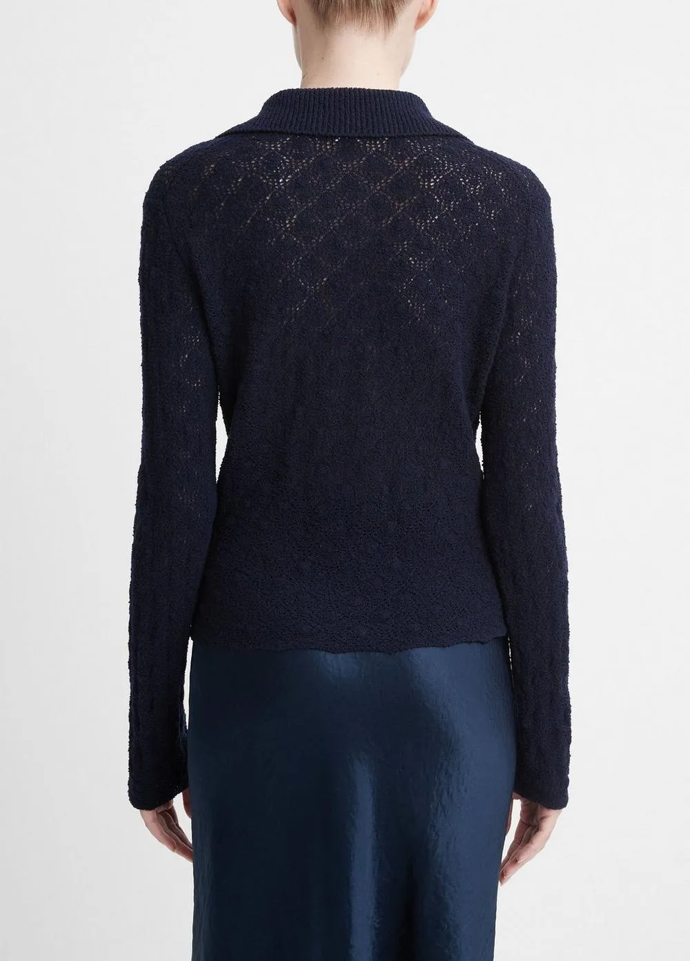 Italian Wool-Blend Lace-Stitch Polo Sweater in Coastal Blue